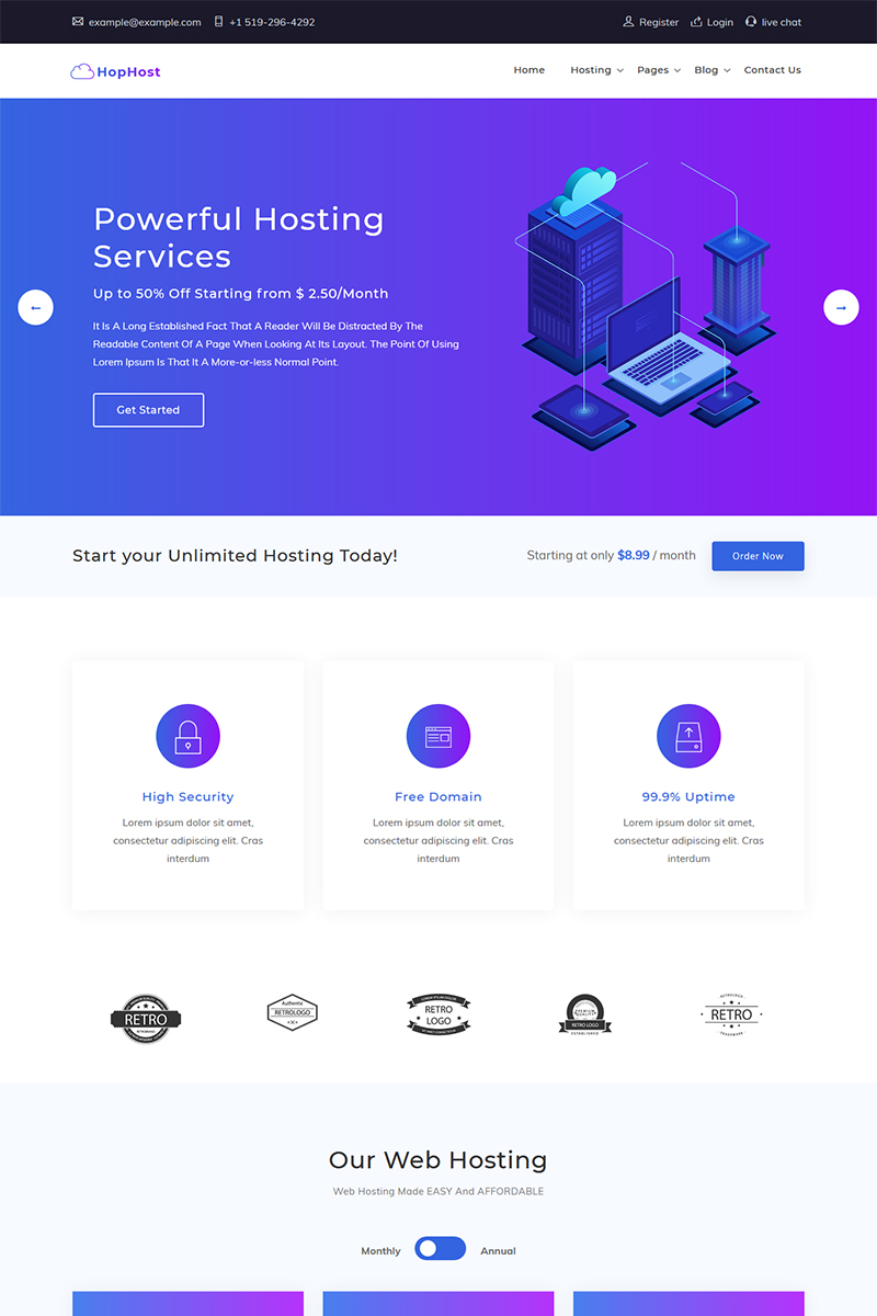 HopHost - Domain Hosting Business Website Template