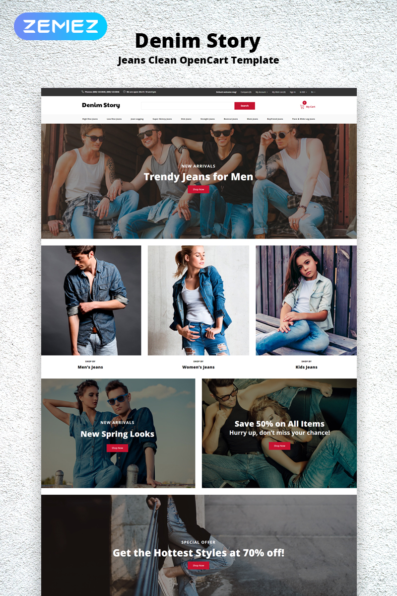 Denim Story - Jeans E-commerce Clean OpenCart Template