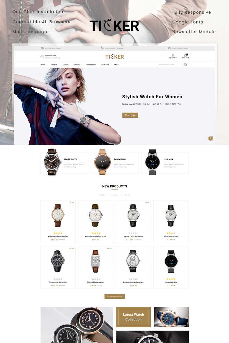 Ticker - Watch Store OpenCart Responsive Template