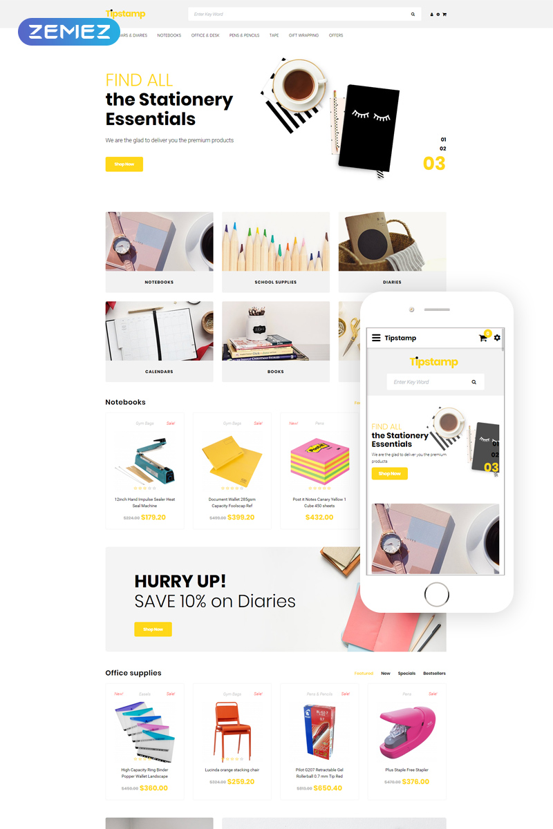 Tipstamp - Stationery Store Clean OpenCart Template