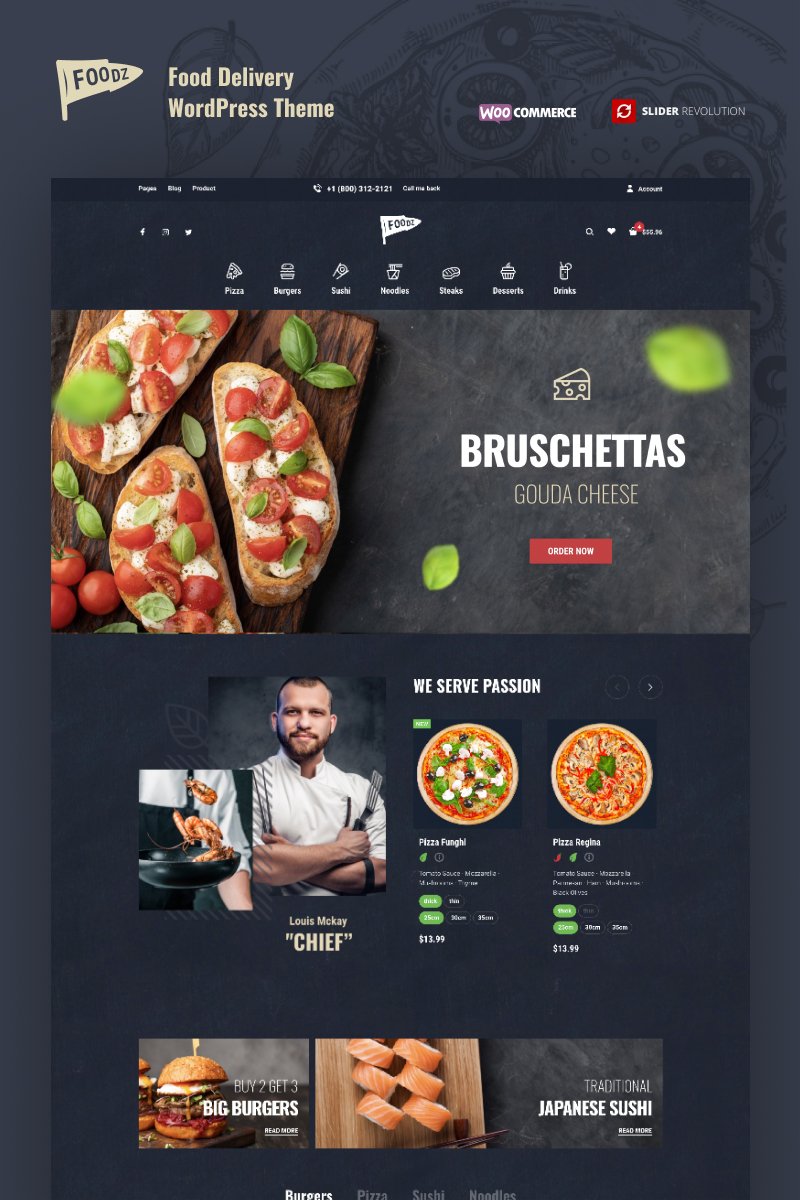 Foodz - Pizza, Sushi, Fast Food Delivery & Restaurant WooCommerce Theme