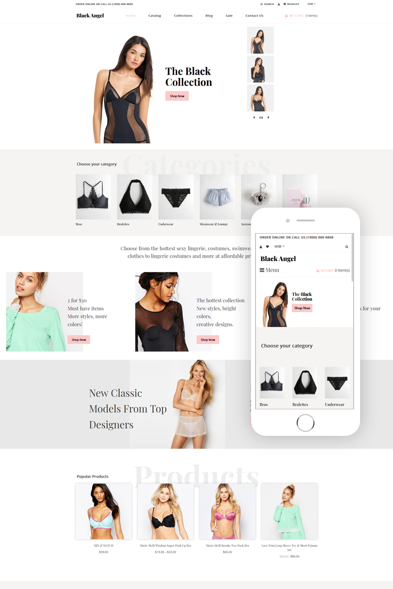 Black Angel - Lingerie Multipage Clean Shopify Theme