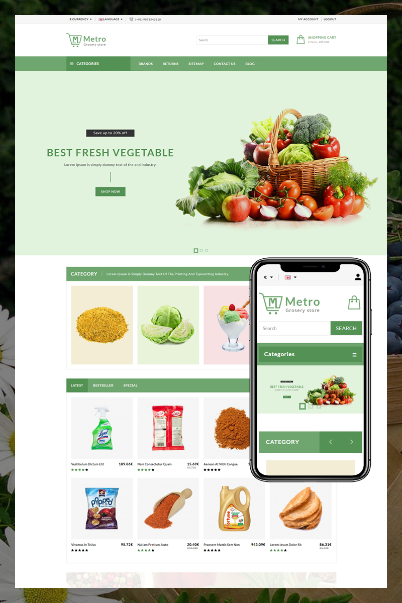 Metro Grocery and Vegetables OpenCart Template