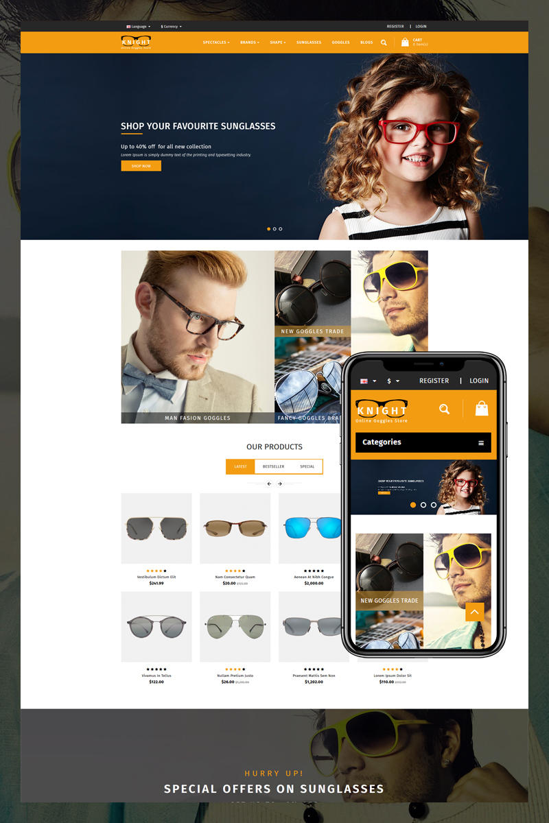 Knight Goggles and Sunglasses Store OpenCart Template