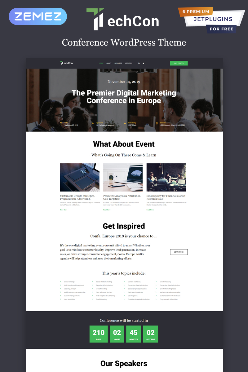 TechCon - Conference One Page Animated WordPress Elementor Theme