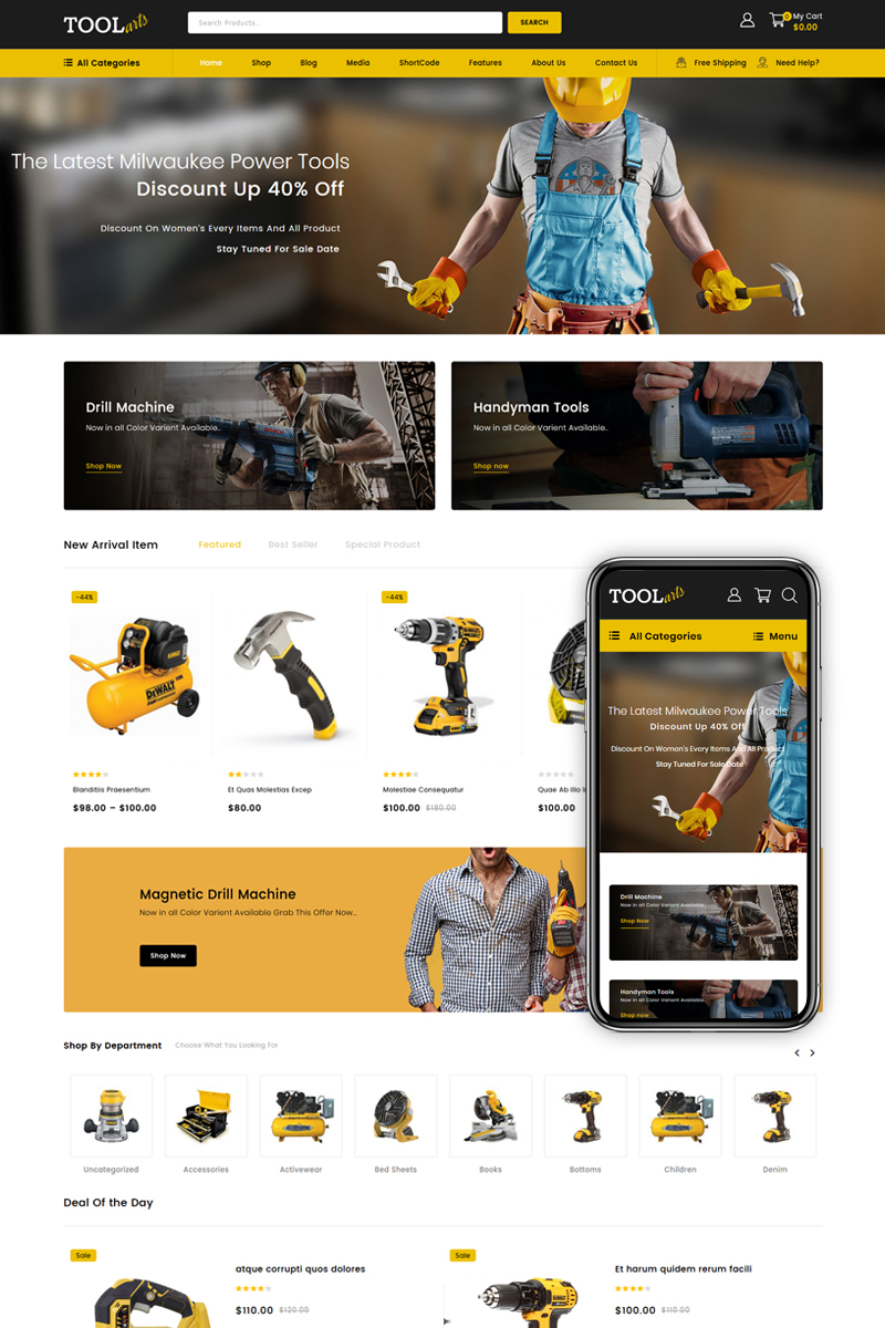 ToolArts - Power Tools and Equipments Elementor WooCommerce Theme