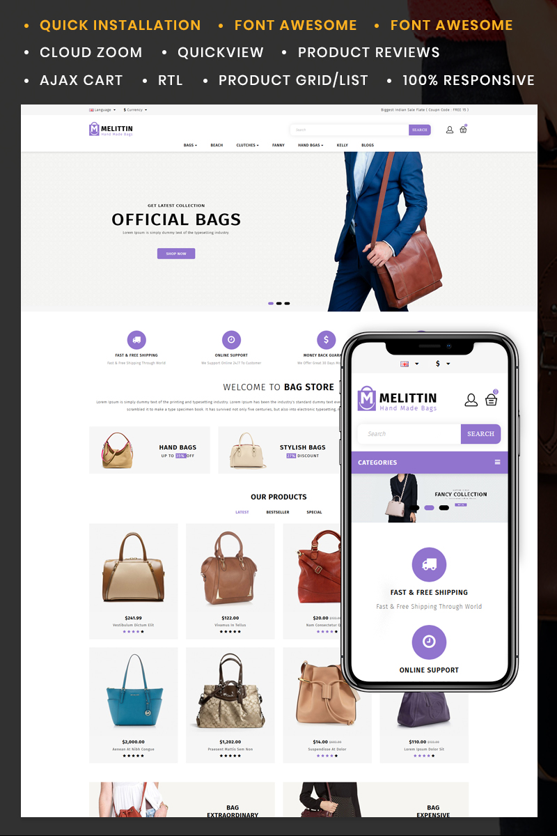 Melittin - Bag Store OpenCart Template
