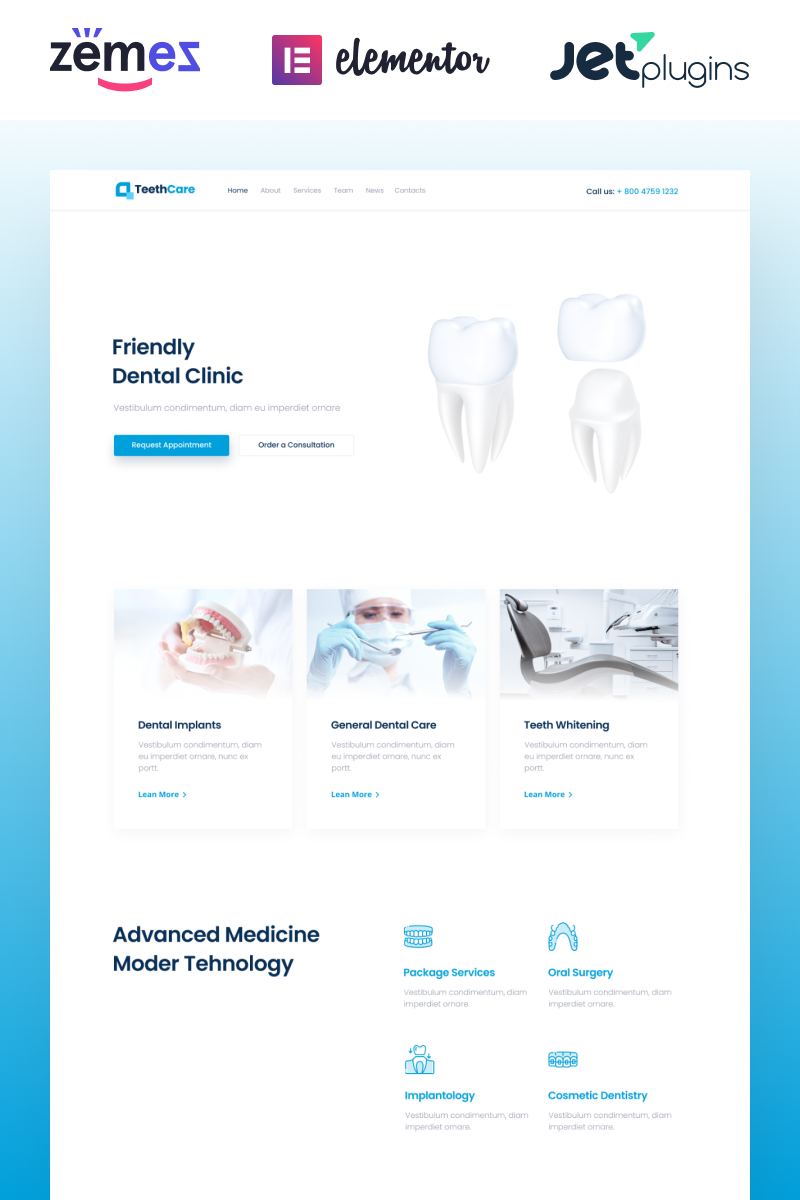 TeethCare - Dentistry Classic WordPress Elementor Theme