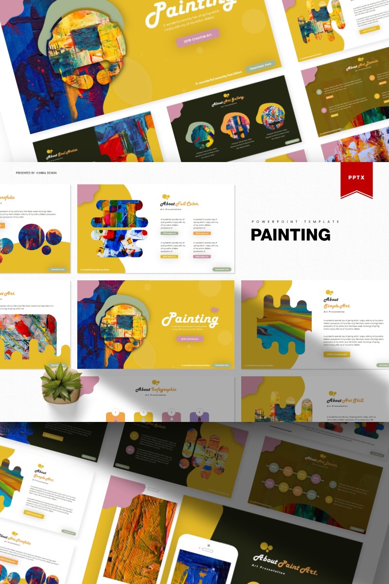 Painting PowerPoint Template - Abstract shapes with painting styles