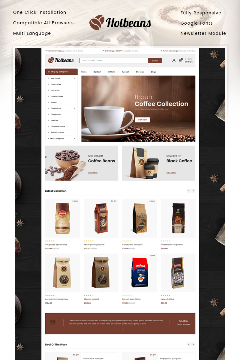 Hotbeans - Coffee Store OpenCart Responsive Template