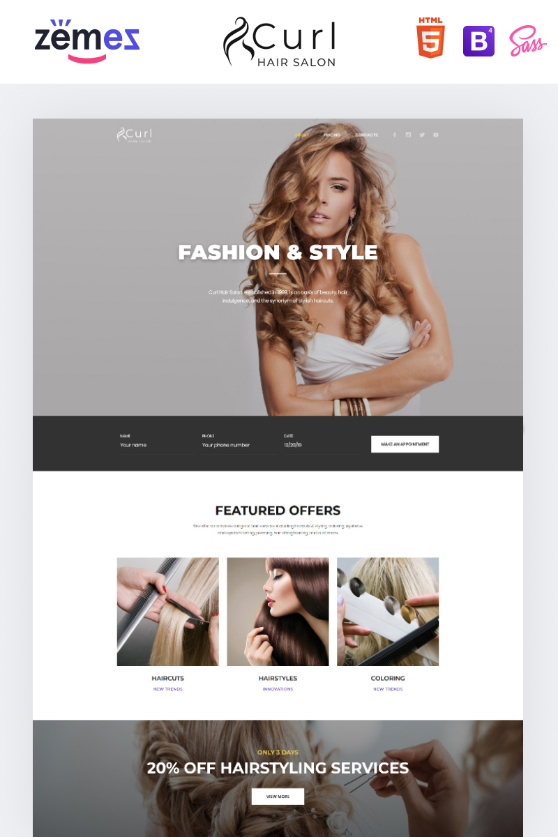 Curl - Hair Salon Elegant HTML Landing Page Template