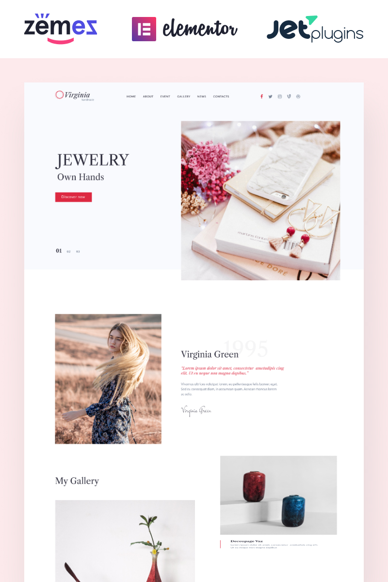 Virginia - Website Template for Handmade Jewelry with Elementor Builder WordPress Theme
