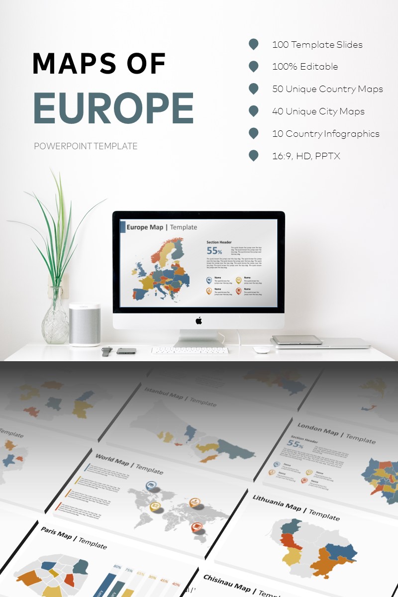 Maps of Europe PowerPoint template