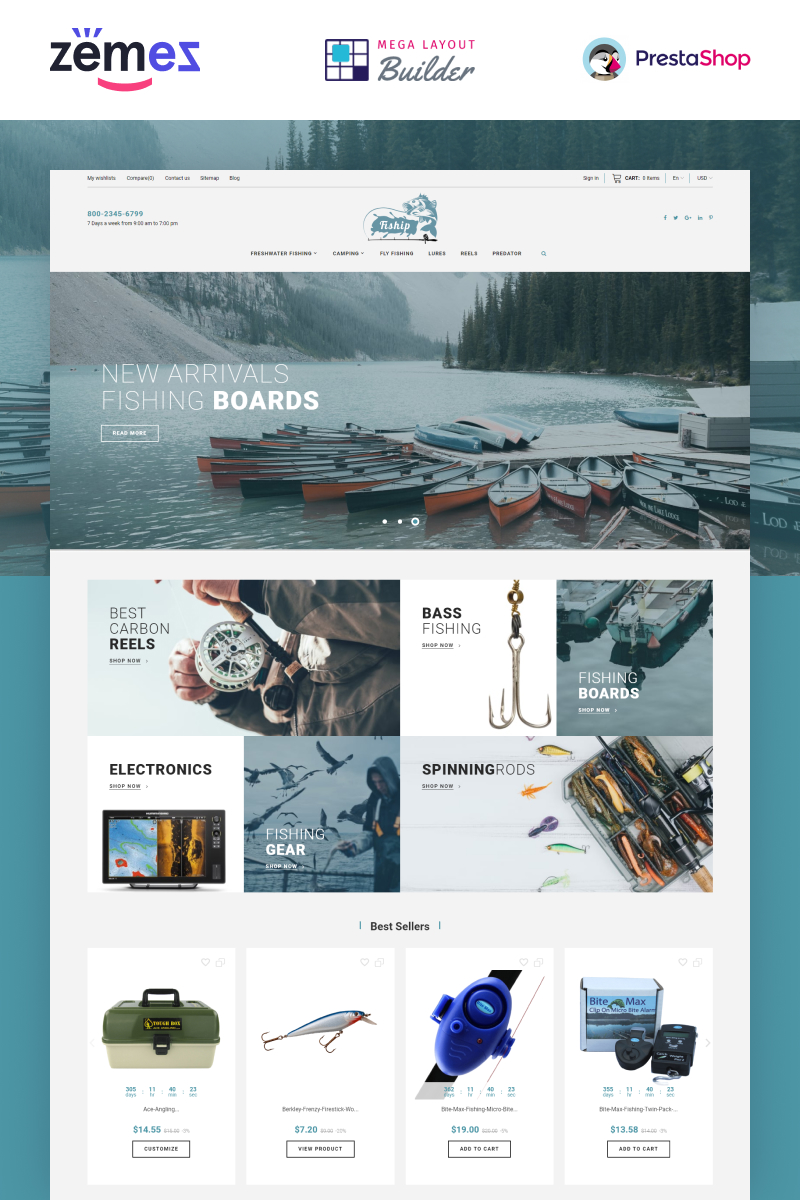 Fiship - Fishing Store Template PrestaShop Theme