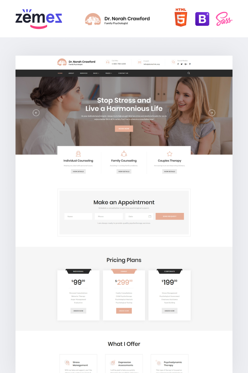 Dr. Norah Crawford - Psychologist Multipage Modern HTML Website Template