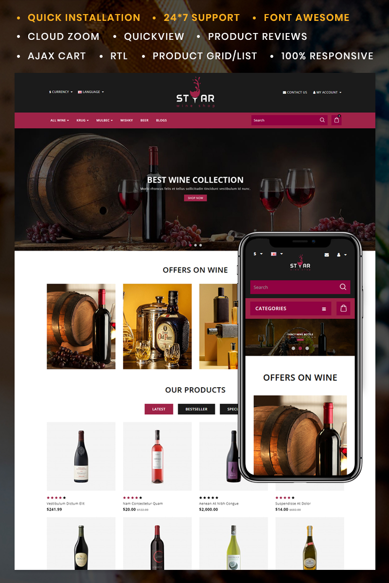 Star The Wine Store OpenCart Template
