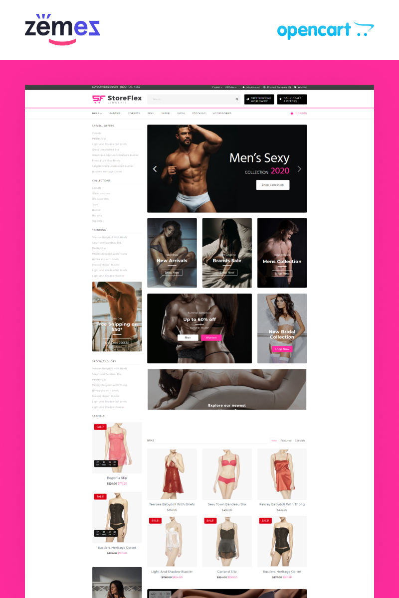 StoreFlex Lingerie Website Template for Underwear Shop OpenCart Template