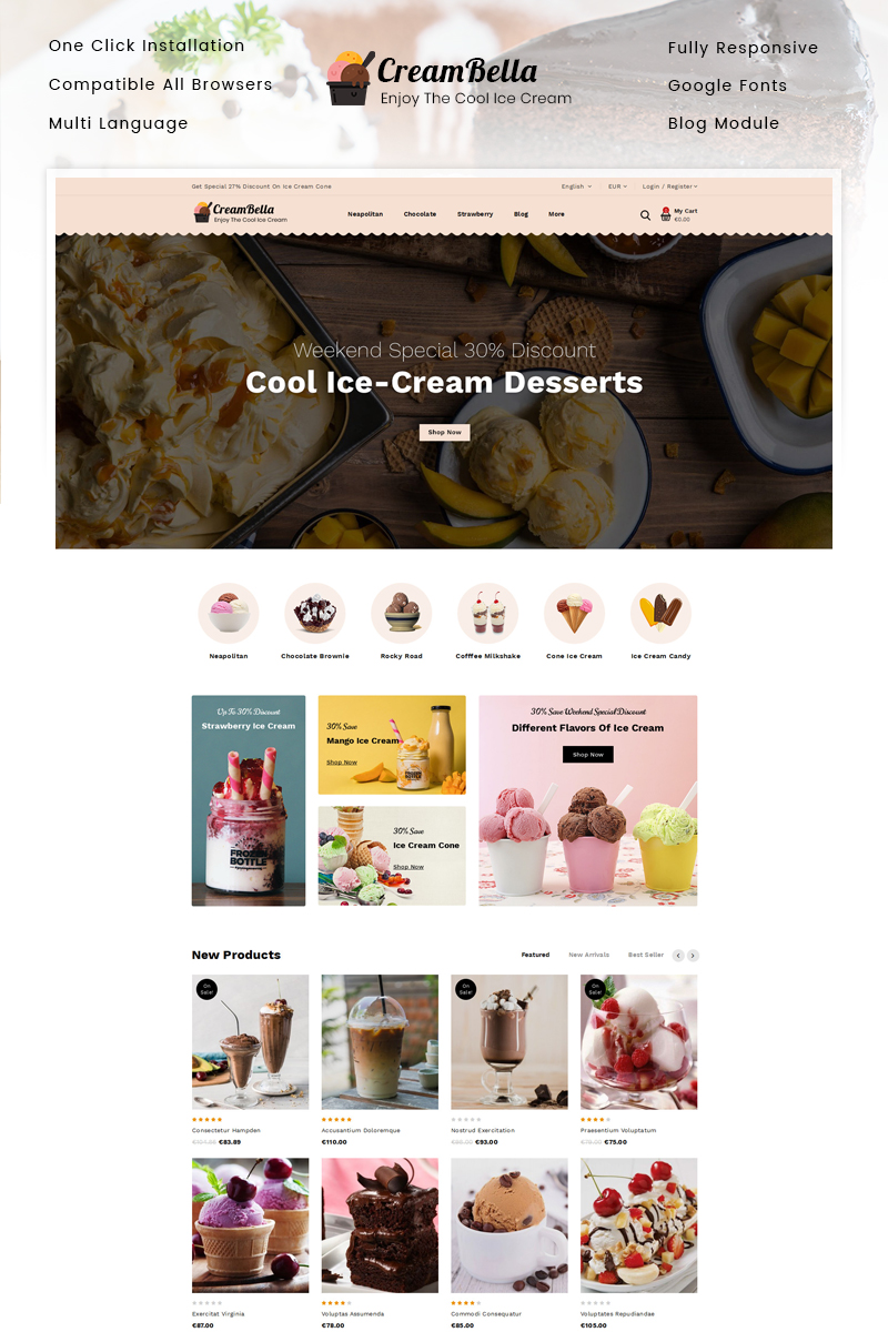 CreamBella - Ice Cream Shop PrestaShop Theme