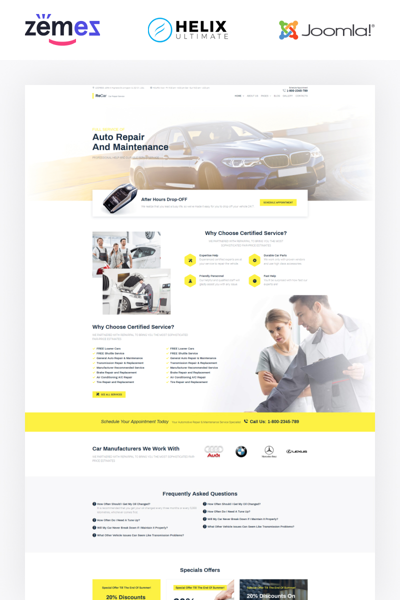 ReCar - Auto Repair Multipage Clean Joomla Template