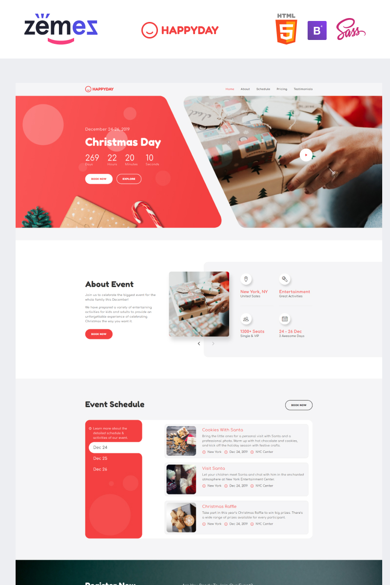 HappyDay - Christmas Themed Event Landing Page Template