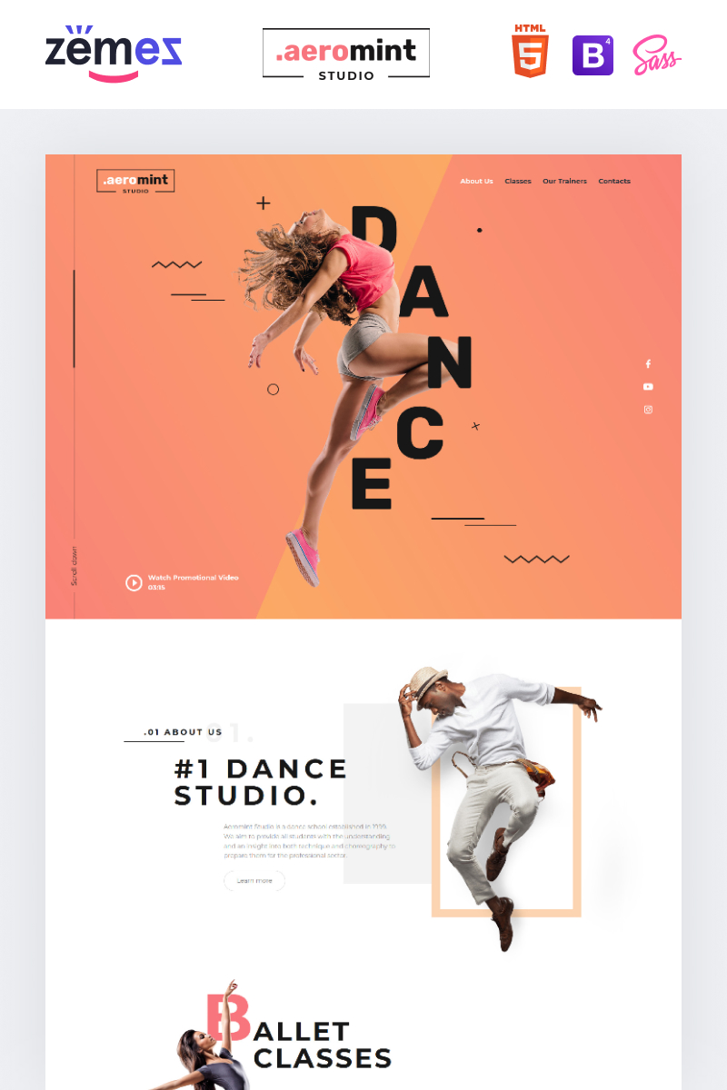 Aeromint - Dance Studio Landing Page Template