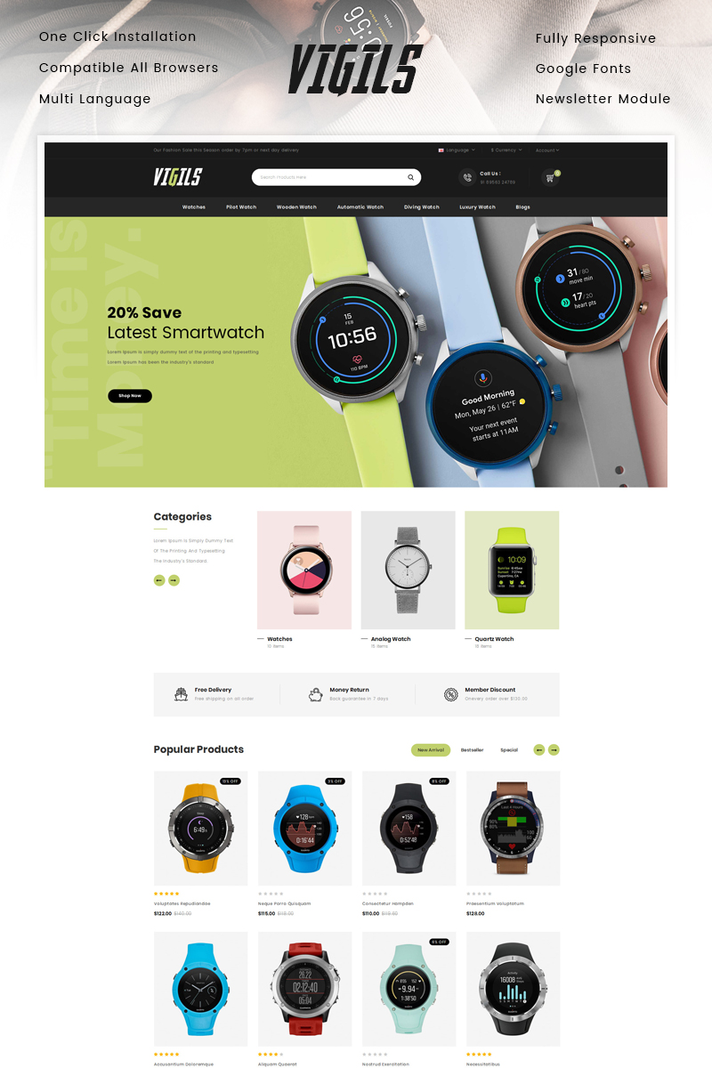Vigils - Smart Watch Store OpenCart Responsive Template