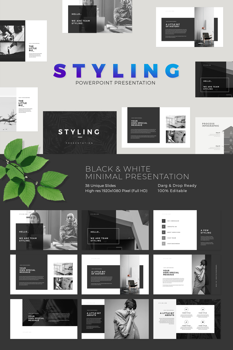 Styling Minimal Black Presentation PowerPoint template