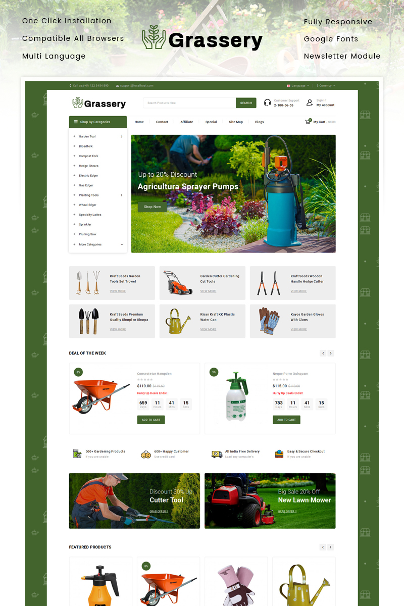 Grassery - Garden Tools Store OpenCart Responsive Template