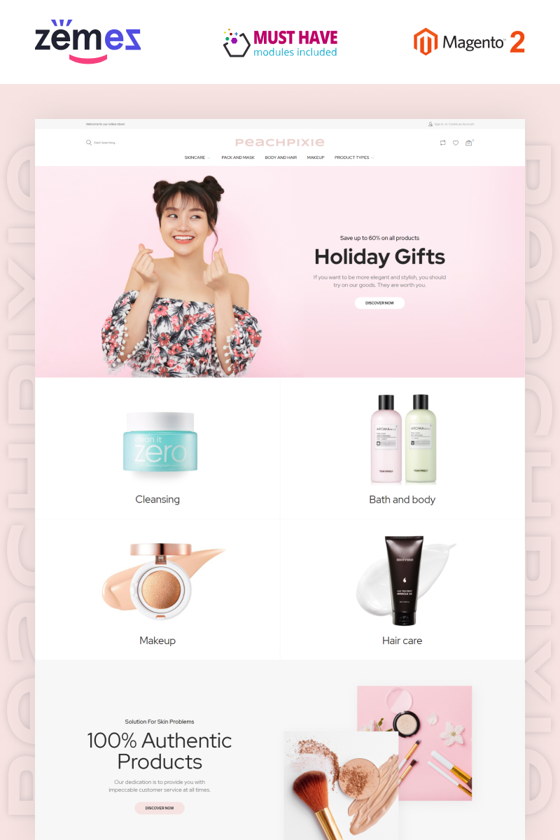 PeachPixie - Korean Cosmetics Website Design Magento Theme