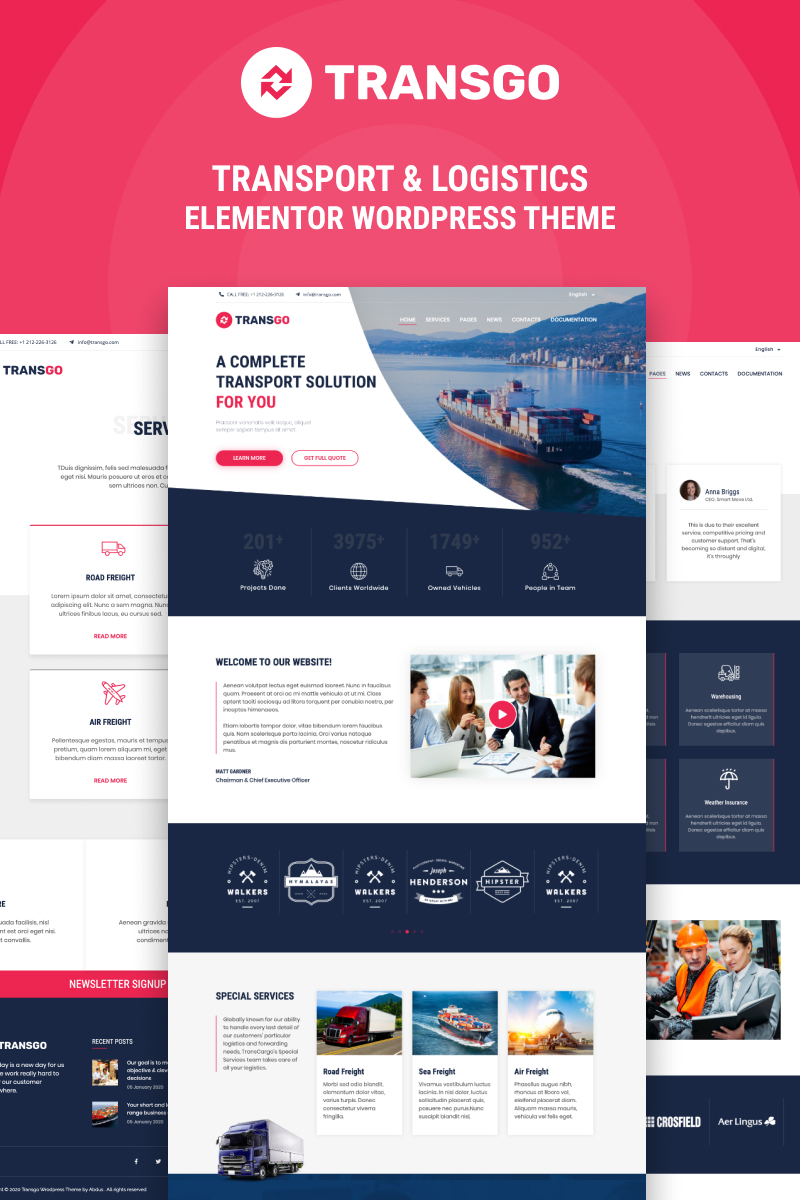 TransGo - Transport & Logistics WordPress Elementor Theme (RTL Supported)