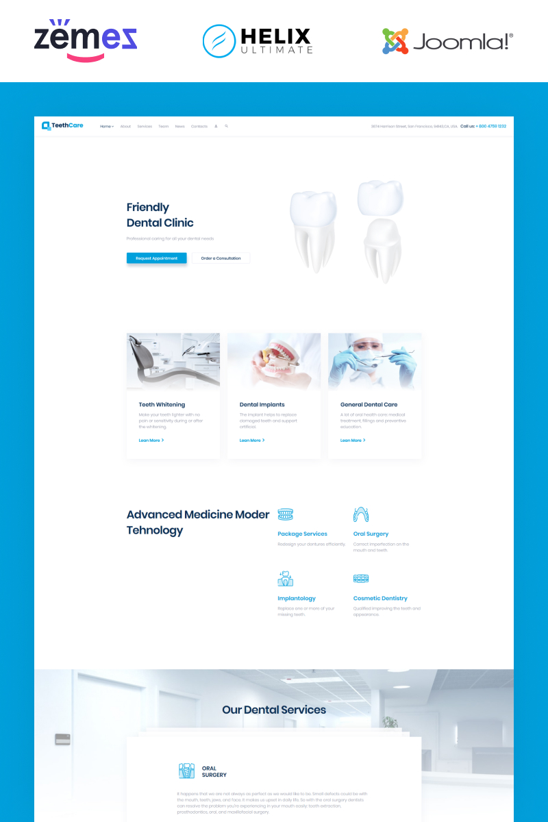 TeethCare - Dental Responsive Clean Joomla Template