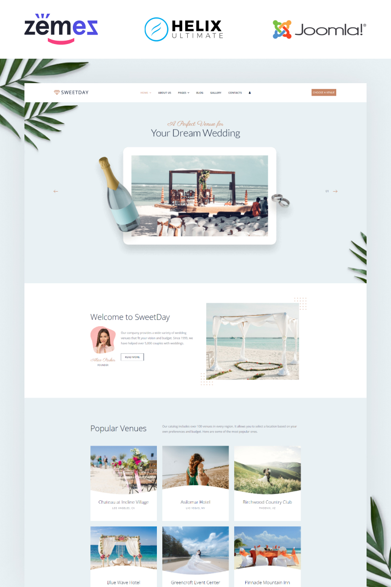 Sweetday - Wedding Venues Multipage Joomla Template