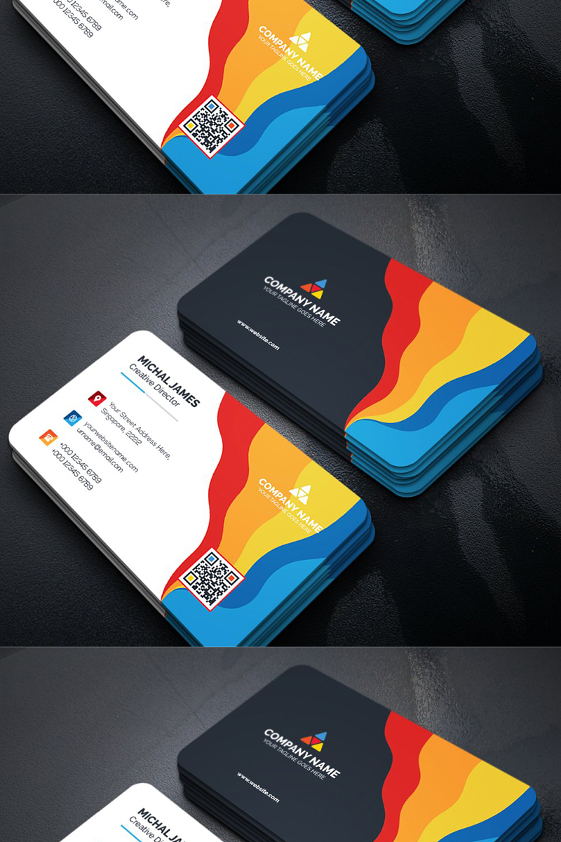 Bright and Colorful Wave Design Business Card Template