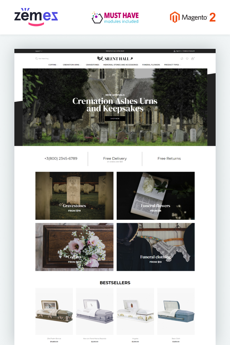 Silent Hall - Funeral Services eCommerce Template Magento Theme