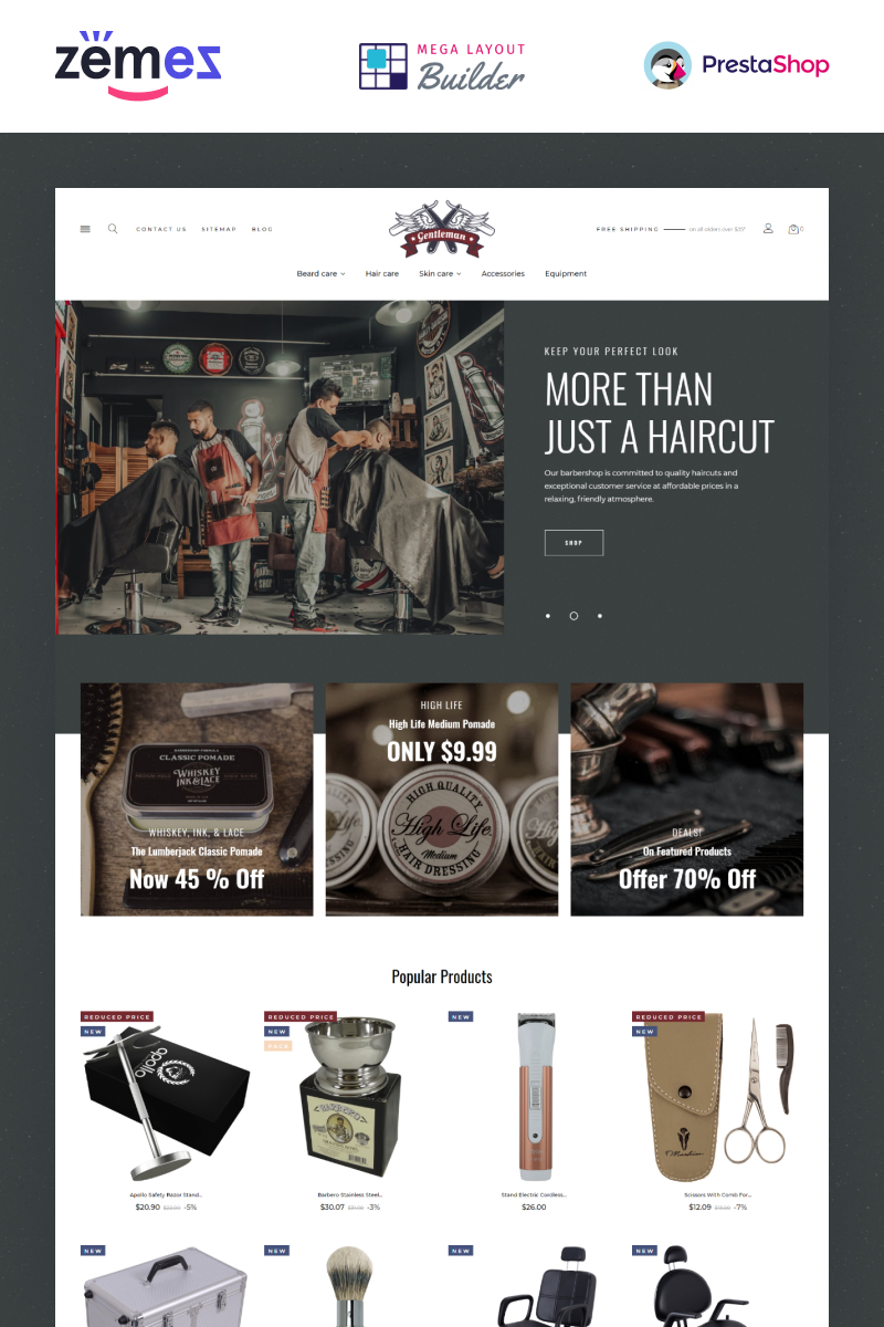 Gentleman - Barbershop eCommerce Template PrestaShop Theme