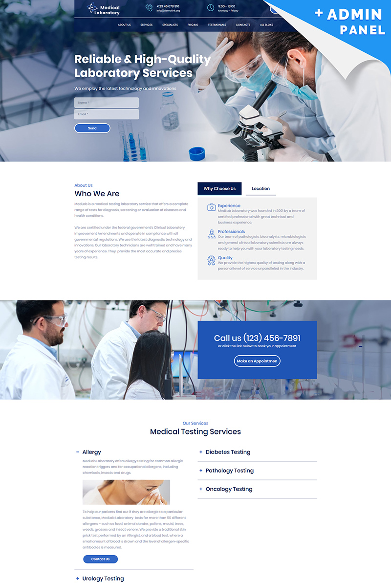 Medical Laboratory Landing Page Template