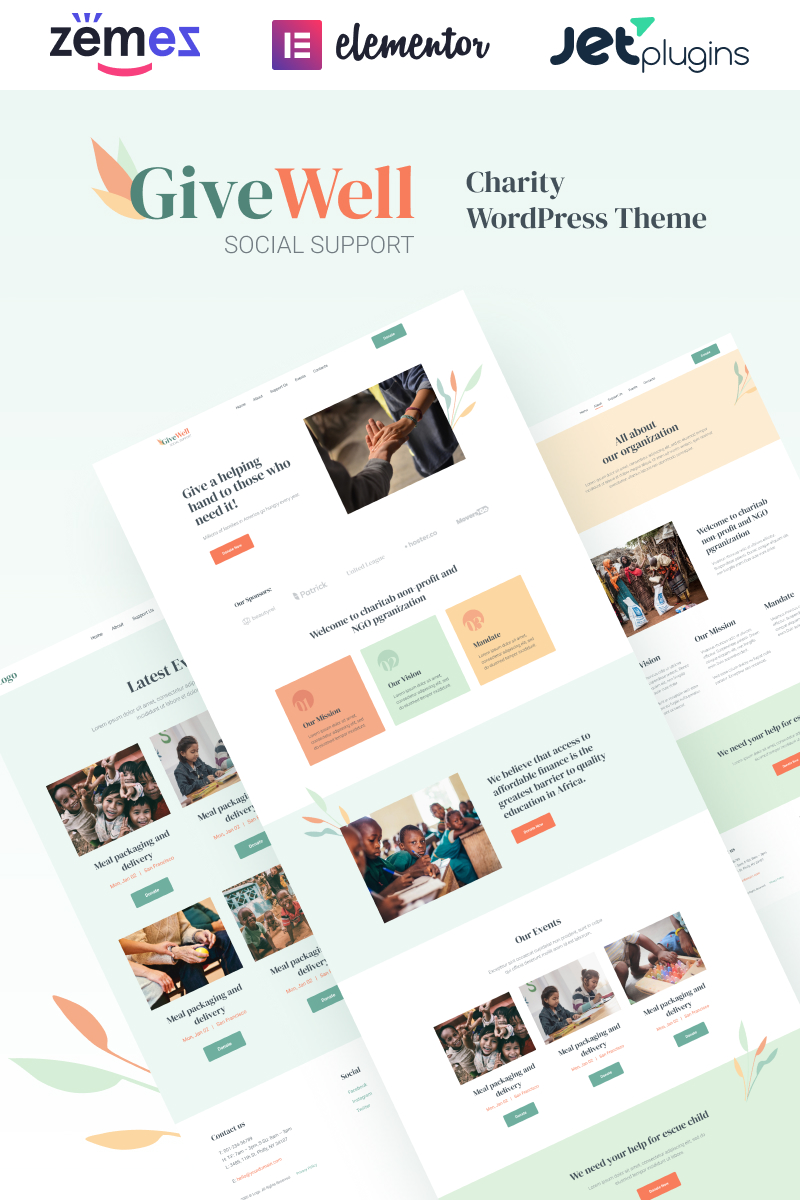 GiveWell Donation Nonprofit Website WordPress Theme for 59