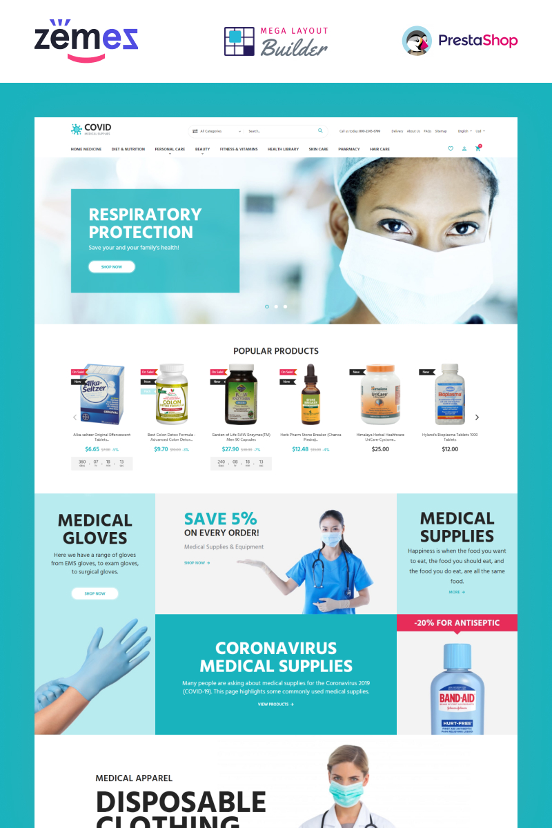 COVID - Medical Supplies eCommerce Template PrestaShop Theme